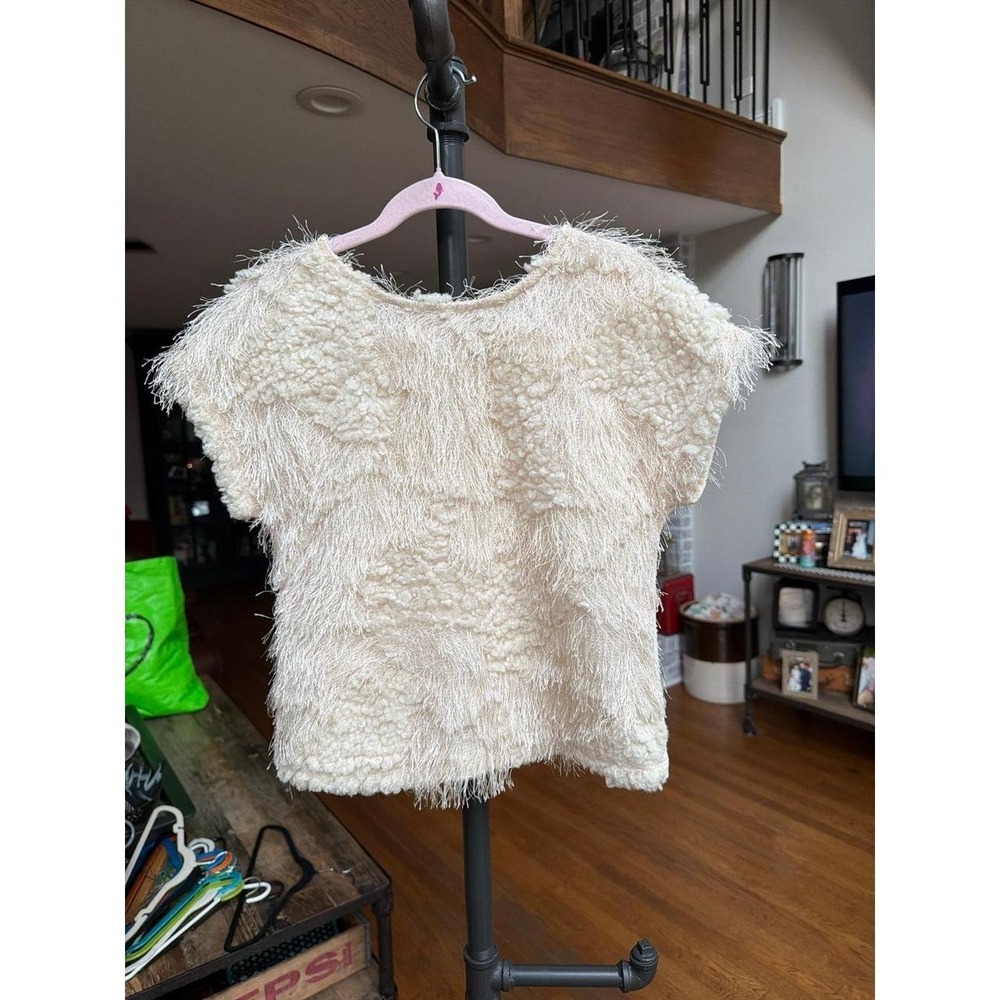 Hayden Girls medium Shaggy Faux Fur Top in an ivory/cream color